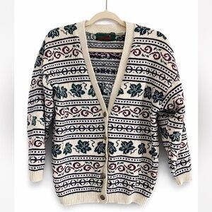 Vintage Northern Reflections Fair Isle Cardigan Cream Canadian Knit Cottagecore